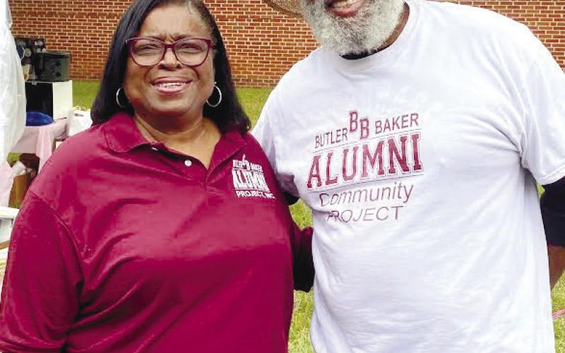 BBAP Acting Secretary Sandra Parham stands with BBAP President Bobby Parham in front of the historic Butler-Baker building. CONTRIBUTED