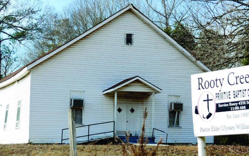 The walls and floors of Rooty Creek Primitive Baptist Church were already visually sagging in 2023, suggesting major structural flaws were taking a toll. IAN TOCHER/Staff