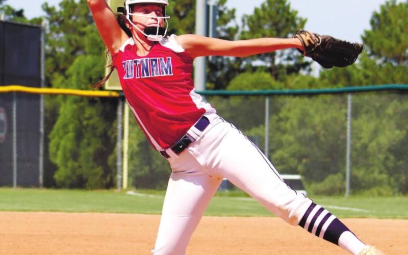 Senior Sara Hulsey on the mound for Lady Eagles.