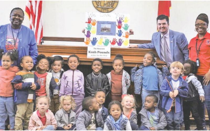 Putnam County Superior Court Clerk Trevor Addison (standing, second from right) welcomed Head Start students into the courthouse earlier this month. IAN TOCHER/Staff