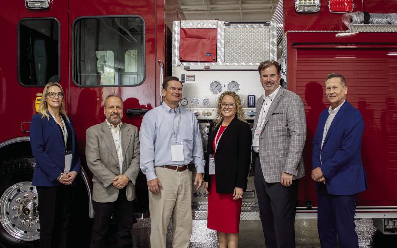 Fouts Bros. team members at Home Day standing with Congressman Scott Austin (center) included, from left, CFO Jessica Talley-Peterson, EVP Operations Gary Pacilio, Executive Vice President Heather Edens, CEO &amp;amp; President Scott Edens, and EVP Sales &amp;amp; Business Development John Slawson. IAN TOCHER/Staff