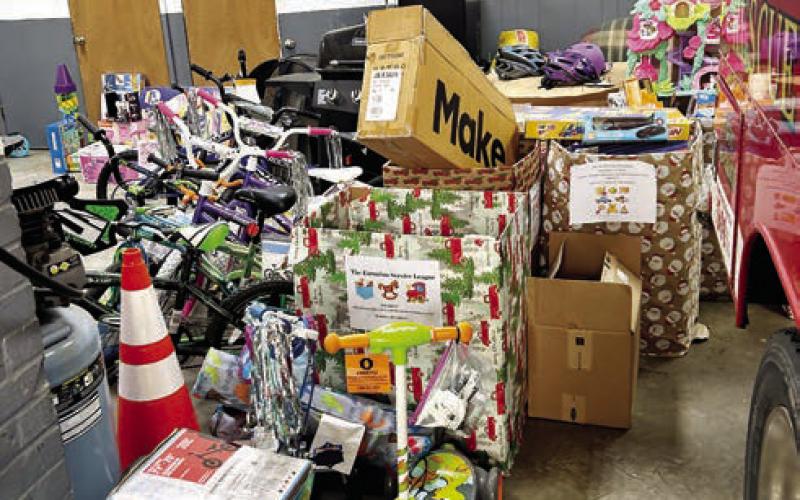 Just some of the bicycles and other toys purchased last year for the Fireman Santa’s Sleigh campaign, which the Eatonton Fire Department Chief Jamey Williamson hopes to exceed this year. CONTRIBUTED
