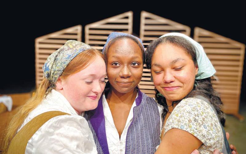 Tevye’s daughters Chava (Emma Jo Parham), Tzeitel (Camiyah Jones), and Hodel (Nevaeh Marshall) sing of their hopes and fears of being matched with a husband in the song “Matchmaker, Matchmaker.” CONTRIBUTED