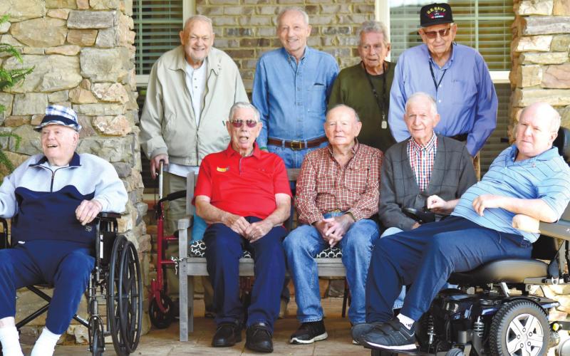 The veterans are still smiling a few days after the ceremony, including front row from left, Robert Tooms Hilman Jr., Leon E. Dutton, Bobby J. McElhannon, Clarence Thompson, Joseph R. Davidson; and back row from left, Donald L. Allen, Robert I. Landau, Robert Cooley, Joe Sam Linson Rabun. LYNN HOBBS/Staff