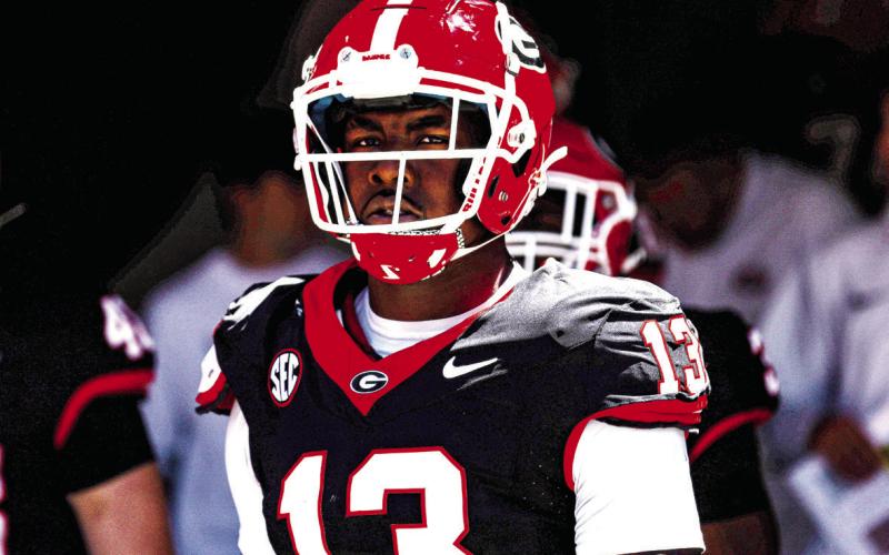 Georgia defensive lineman Mykel Williams before Georgia’s annual G-Day scrimmage on Dooley Field at Sanford Stadium. (COURTESY OF UGA ATHLETICS)
