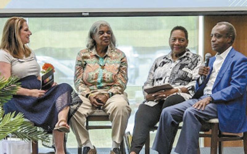 GWM’s Melissa Swindell (left) moderated a talk on banned books with Wanda S. Lloyd, Rev. Dr. Avis Williams, and Michael Thurmond. (CONTRIBUTED)