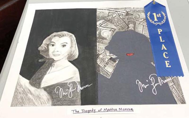 High-school sophomore Kristina Xiong won first place with her drawing titled “Tragedy of Marilyn Monroe.” BAILEY BALLARD/Staff