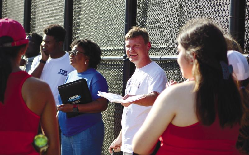 Putnam County tennis coach Christian Keiser during a match last Tuesday. ARELLA CASH/Staff