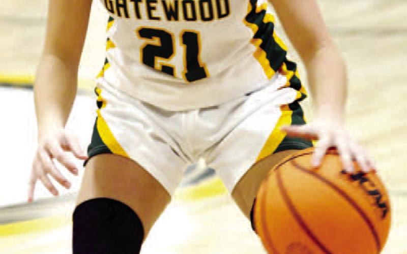 Gatewood junior guard London Darden sets up on defense as sophomore teammate Sarah Mansfield (2) prepares to offer back-up. IAN TOCHER/Staff
