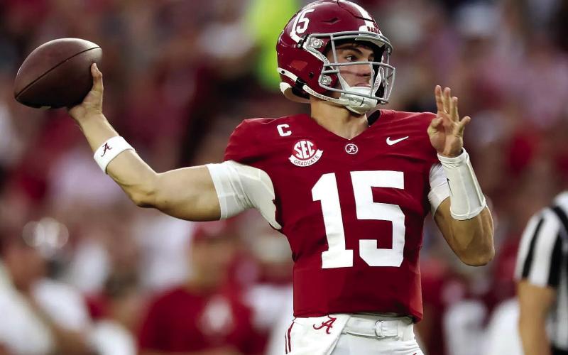 Crimson Tide starting quarterback Ty Simpson has passed for 862 yards and nine touchdowns through three games this season. COURTESY OF UA ATHLETICS