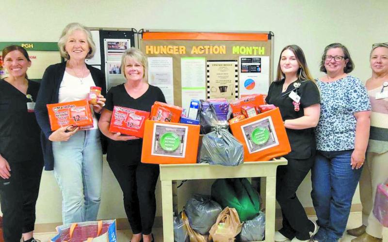 Among those involved in the Bread of Life Food Pantry collection at Putnam General Hospital were (l-r) Suzanne Culp, Margaret Pederson, Beth Etheridge, Megan Clark, Cindy McCrea, and Rhonda Largo. CONTRIBUTED