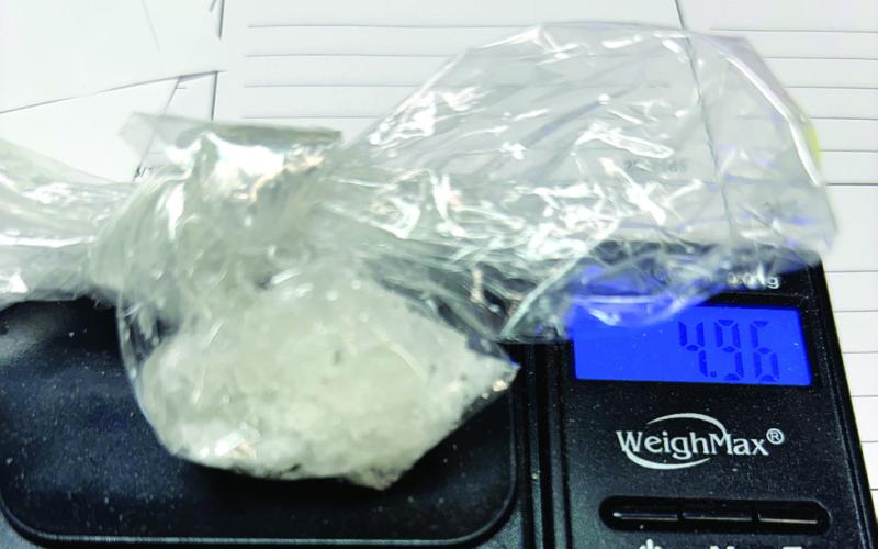 The methamphetamine found at Timothy Parsons house hits the scale at 4.96 ounces. CONTRIBUTED/PCSO