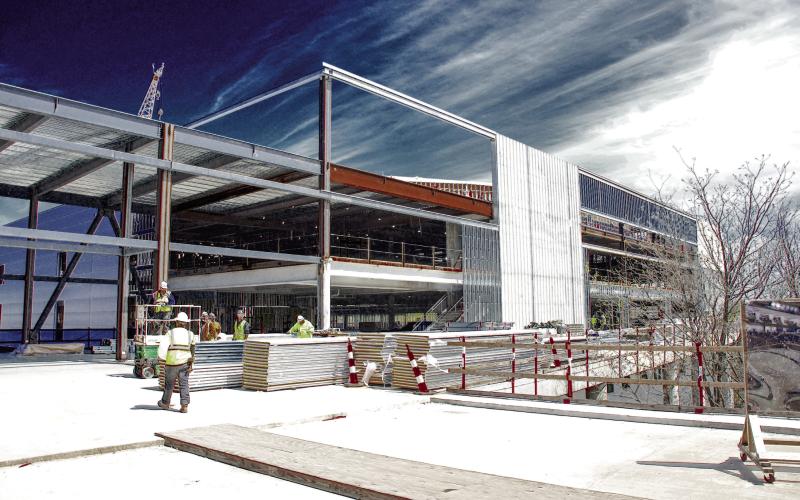 Fans will enter the new Classic Center Arena from its south end on the main level behind the top of spectator seating, with its playing surface a couple of stories below.