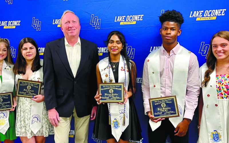 From the Lake Oconee Elks Lodge class of 2022 (left to right): Gabrielle Gruszynski, Idill Ertuk, Frank Rowan (scholarship chairman), Bhumi Sukha, Kyle Beasley and Ally Blythe. CONTRIBUTED