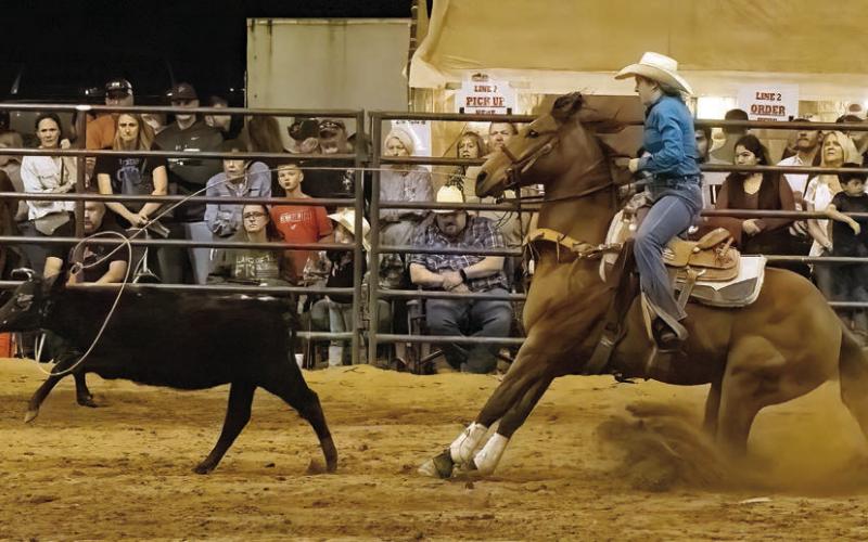 One of the riders trying to rope a calf. (LEIGH LOFGREN/Staff)