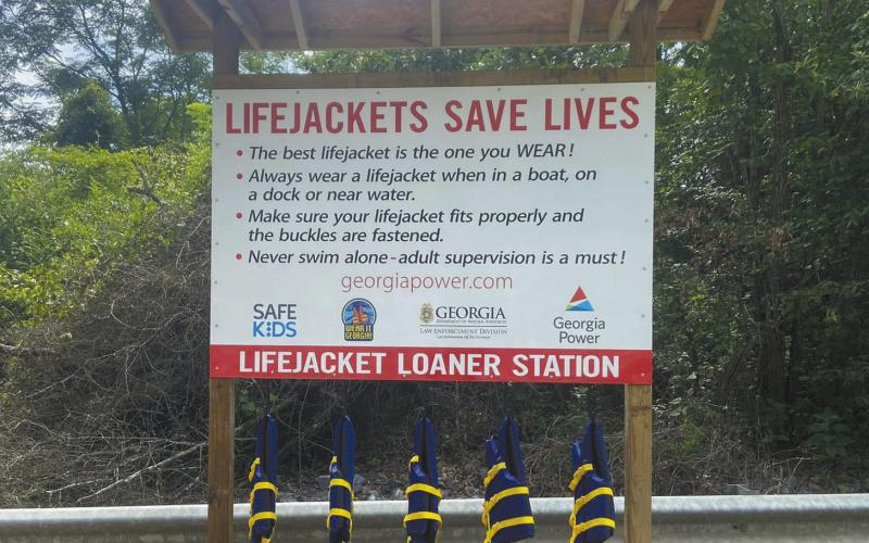 The new Lifejacket Loaner Station at the Sinclair Dam Boat Ramp. COURTESY OF ADAM HEAGY/Oconee Outfitters
