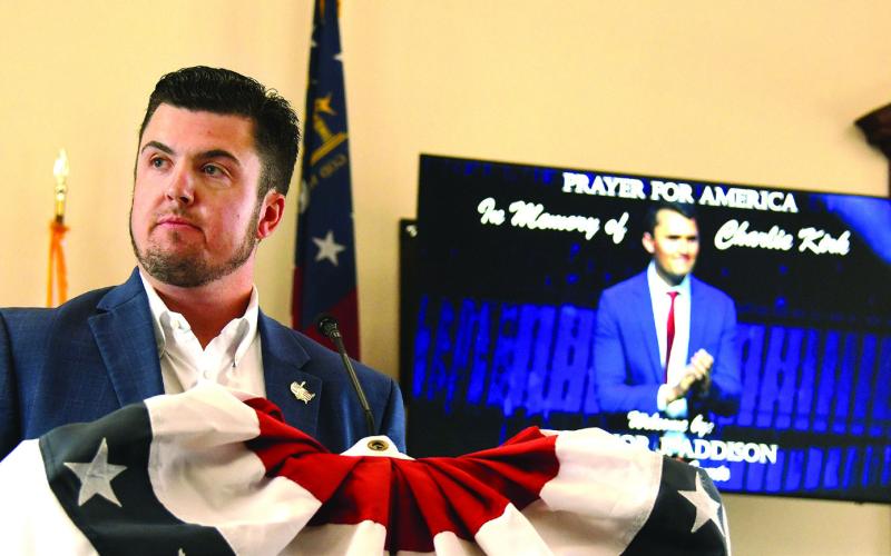 Putnam County Clerk of Courts Trevor Addison hastily organized a multi-church prayer service for slain right-wing podcaster Charlie Kirk last Saturday at the Putnam County Courthouse.  IAN TOCHER/Staff