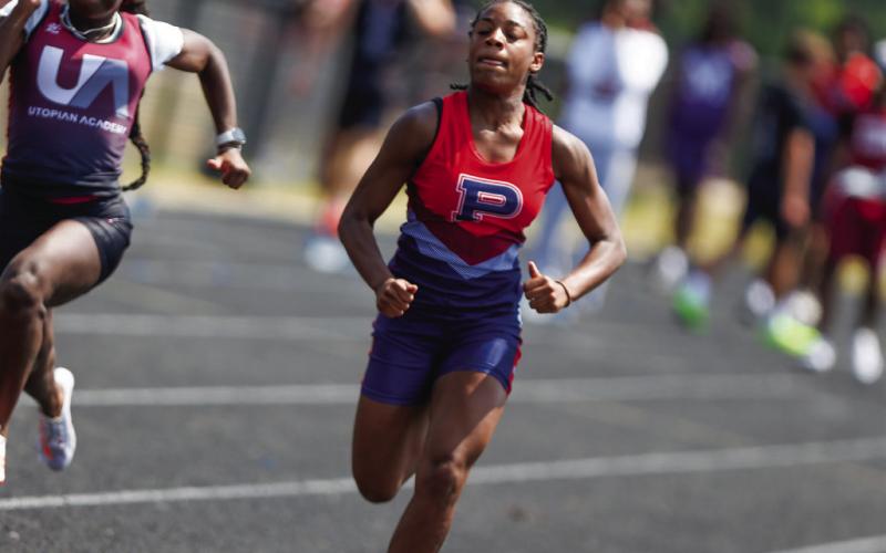 Putnam County freshman Aubree Butts will represent the War Eagles in the 200-meter dash at next week’s state meet after qualifying with a fifth-place finish at sectionals last weekend. LANCE McCURLEY/Staff