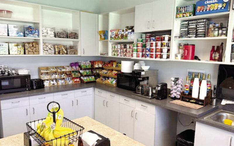 A well-stocked pantry filled with snacks is freely available to residents around the clock at RecoverNow’s Eatonton facility.
