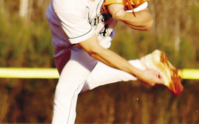 War Eagles’ pitcher Hunter Holder (5) delivers a strike from the mound. ARELLA CASH/Staff