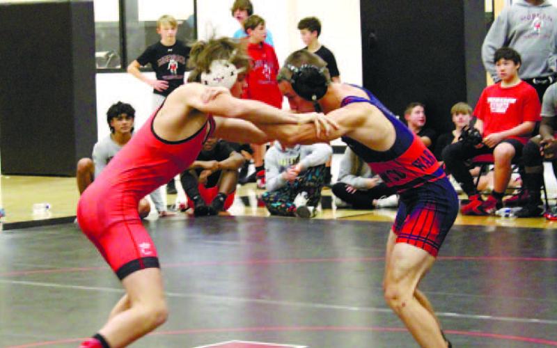 Sammy Ford locks up with an opponent before pinning his Morgan counterpart. ARELLA CASH/ Staff