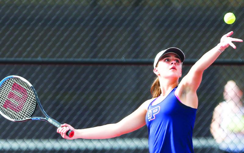 Joelle Lukens served as the Lady War Eagles’ No. 1 singles player. LANCE MCCURLEY/Staff