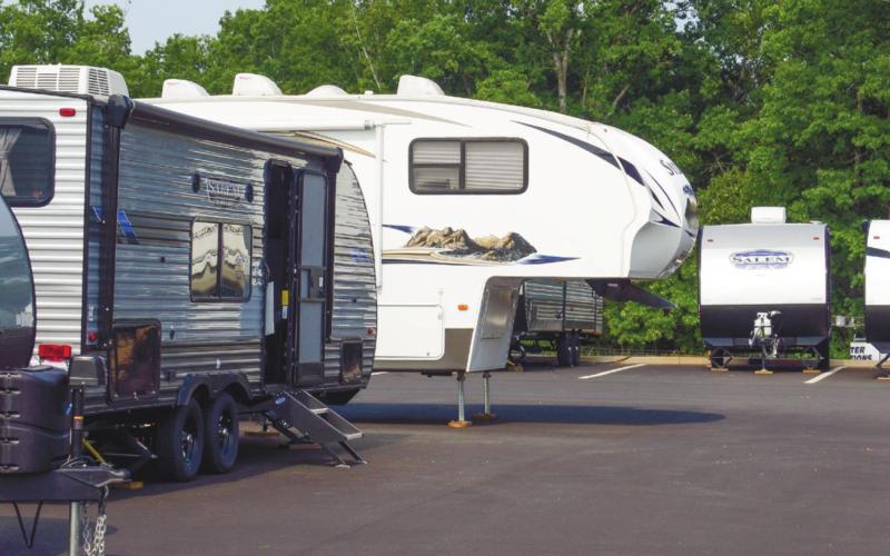A wide selection of new and used travel trailers are already on the grounds at Young Harris Watersports and RVs. IAN TOCHER/Staff