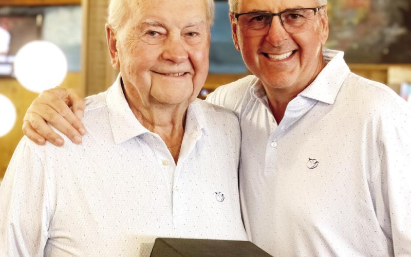 The Clement Award winner Ken Kopesky with Tom Clement Jr., son of the founde,r Tom Sr. LEIGH LOFGREN/Staff