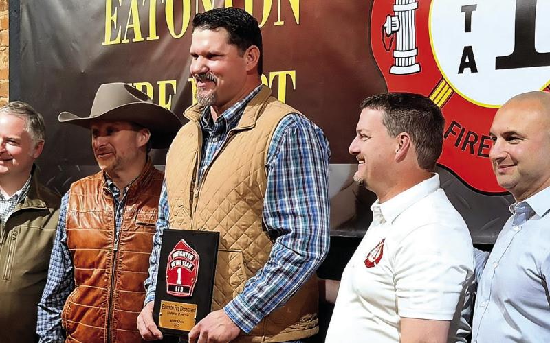 L-R: Eatonton Fire Chief Jamey Williamson, EFD Deputy Chief Cooper Rainey, EFD Firefighter of the Year Captain Matt Kitchens, EFD Deputy Chief Rodney Vining, and EFD Captain Armando Moreno. CONTRIBUTED