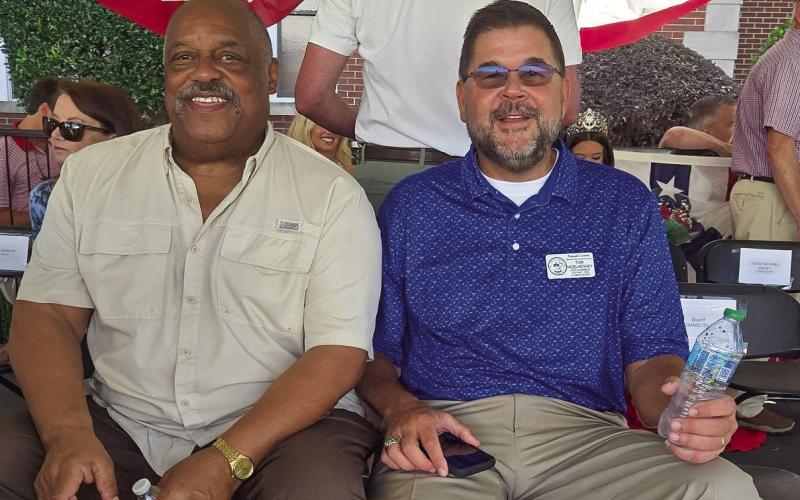 Eatonton Mayor John Reid (left) with Putnam County Commissioner Tom McElhenney before each gave brief speeches. CONTRIBUTED