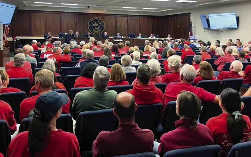 A full house was on hand Oct. 20, when the Putnam County Commission voted unanimously to reject plans to build a granite quarry alongside Dennis Station Road. CONTRIBUTED