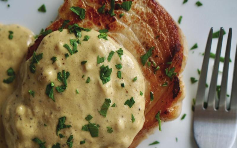 Pork Chops in Creamy Mustard-Peppercorn Sauce