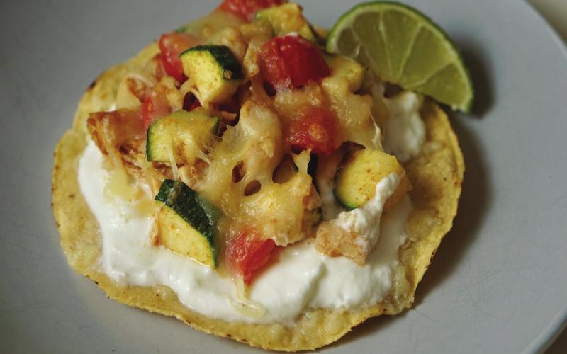 Roasted Chicken and Zucchini Tostadas