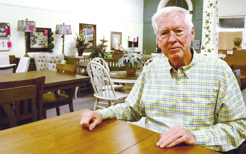 J.S. “Sammy” Blackwell Jr. sits in one of his conjoined showrooms in downtown Eatonton as he reminisces about the history of Blackwell Furniture.