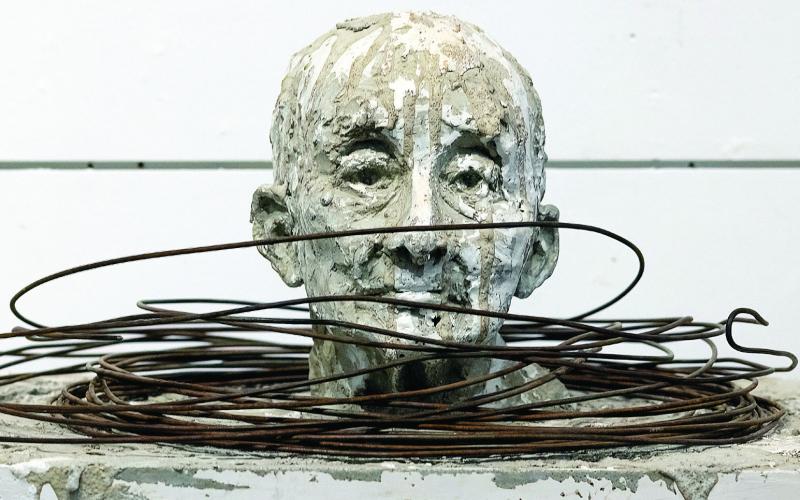 The “Beneath the Surface” exhibit by Dutch artist Helene Roberts features many mixed-media pieces. LEIGH LOFGREN/Staff