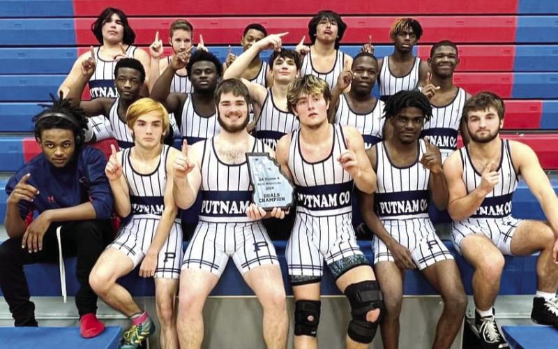 Putnam County’s War Eagle wrestlers have enjoyed a strong showing this year, with three of them reaching the 100 individual wins mark. CONTRIBUTED