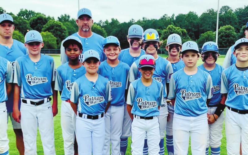 From left are players. J.T. Anthony, Jack Davis, Jaydn Dumas, Harrison Scouten, Cooper Craine, Garrett Greene, Wyatt Prance, Harrison Harper, Gus Cummings, Joe Mcmillian, Bo Wooten and Jackson Thompson. In back are coaches Steven Scouten, Mark Cummings and Brian Wooten. CONTRIBUTED