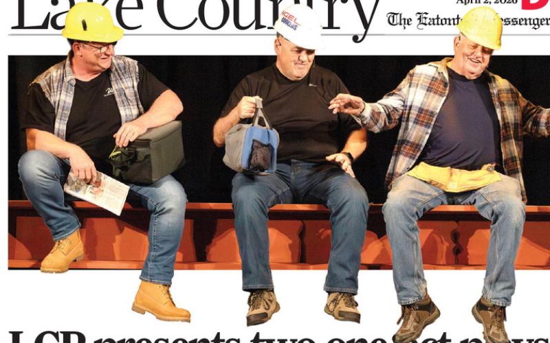 Construction workers Heath Burton as Joe, Nick Roberts as Frank, and Jim Bedsole as Charlie in “Mere Mortals.” LEIGH LOFGREN/Staff