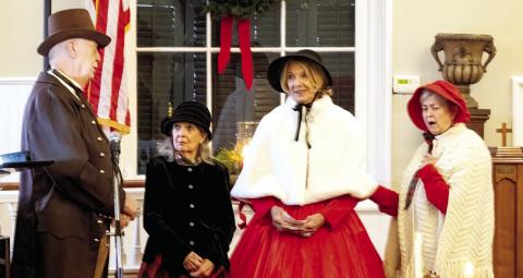 Londoners Verley Dotson, Joan Stevens, and Gail Kavanaugh perform in “Christmas, Bah Humbug No More!” in The First Presbyterian Church in Greensboro. LEIGH LOFGREN/Staff