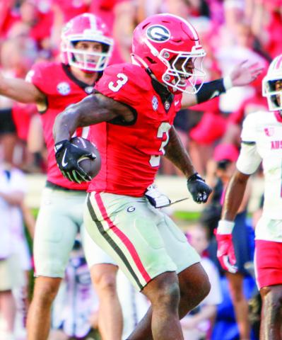 Georgia running back Nate Frazier (3) scored two touchdowns against Austin Peay last Saturday. LANCE McCURLEY/Staff