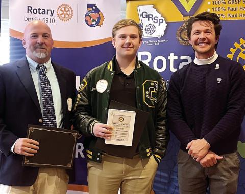 Gatewood‘s Tyler Vandusen and Jake Carnes with Rotarian Dr. Tyler Franks. CONTRIBUTED