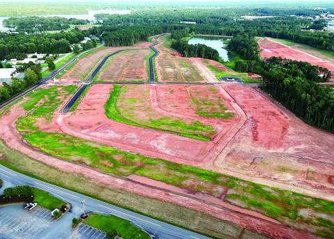 A drone flight over the Stillwater subdivision shows site work that has been completed alongside Scott Road (left), near Highway 44 in Putnam County. PHOTO COURTESY OF MARK ENGEL