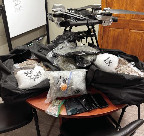 Contraband suspected to be intended for Hancock State Prison was intercepted, including phones, lighters, cell phone chargers, and more, along with a modified drone to deliver the items. CONTRIBUTED