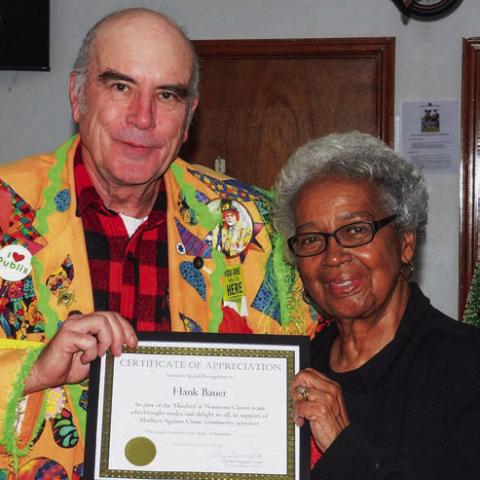 Hank Bauer received his award for approaching his job with humor and grace under pressure. IAN TOCHER/Staff