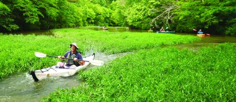 Kayakers navigate South Chickamauga Creek near Ringgold, but a new Georgia law would not guarantee the right for boaters to float down small streams like this. CONTRIBUTED