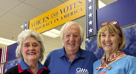 Nancy Bell, Chip Bell, and Lyn Romine played major roles in bringing The Smithsonian Institution’s “Voices &amp; Votes: Democracy in America” traveling exhibit to Eatonton. They recently led docent training for the event, too. IAN TOCHER/Staff