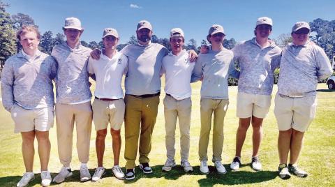 (From L to R): Mikey Padula, Lawson Wooten, Sean Harvey, coach Doug Price, Ames Johnson, Lathan Hallin, Gavin Gignilliat, and Colton Painter