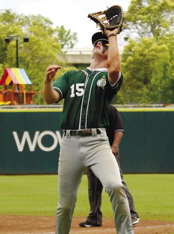 Lawson Wooten (15) hauls in a pop-fly.