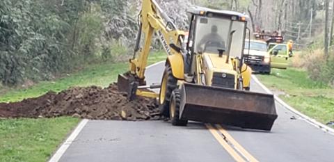 Workers repair a gas line break in Imperial Mill Road in Eatonton. Photo contributed by Fire Chief Hubert