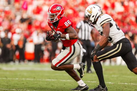 Georgia wide receiver Dillon Bell (86) during a game against Vanderbilt on Dooley Field at Sanford Stadium in Athens, Ga., on Saturday, Oct. 15, 2022. (Photo by Tony Walsh)